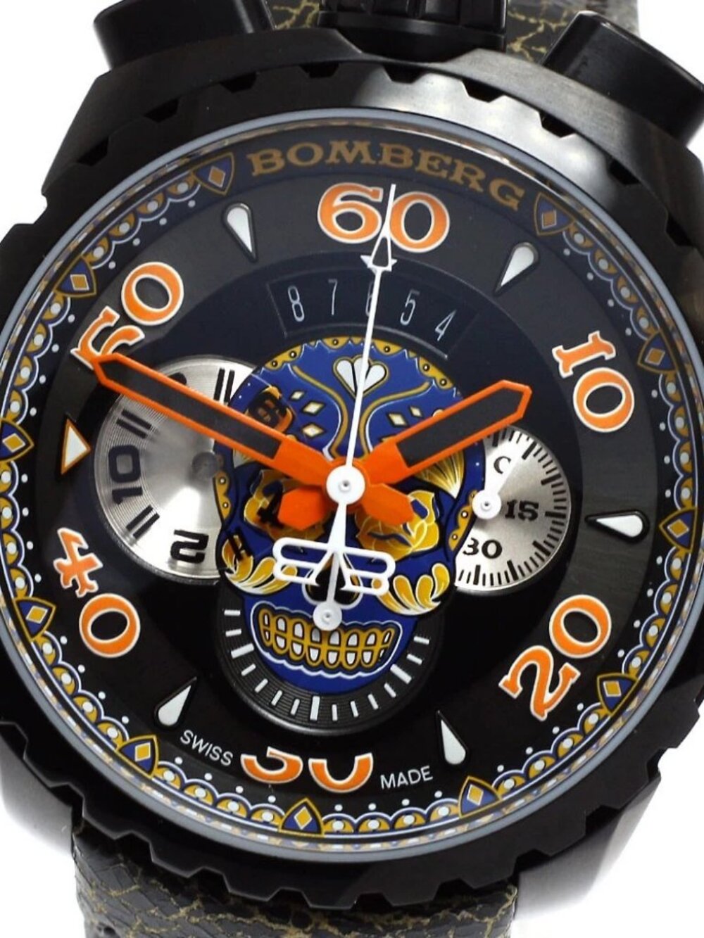 BOMBERG BOLT-68 Blue Skull BS45CHPBA.051.3 Chronograph Date Quartz Men's _881515